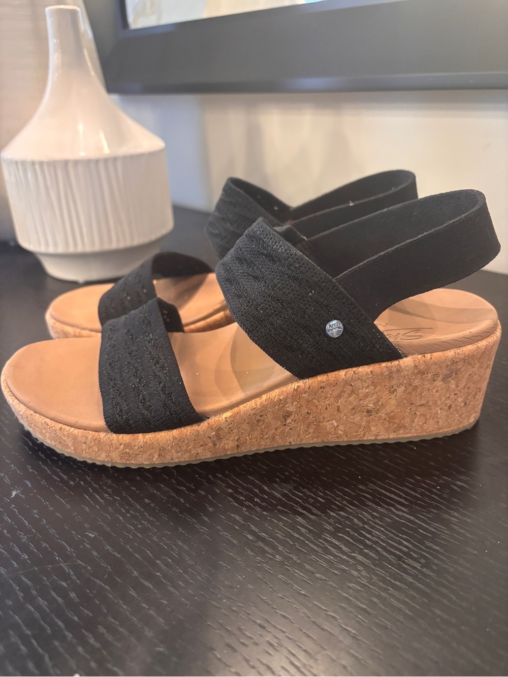 Sketchers - Women's Black Cork Wedge Sandals - Size 9 - Picture 1 of 3